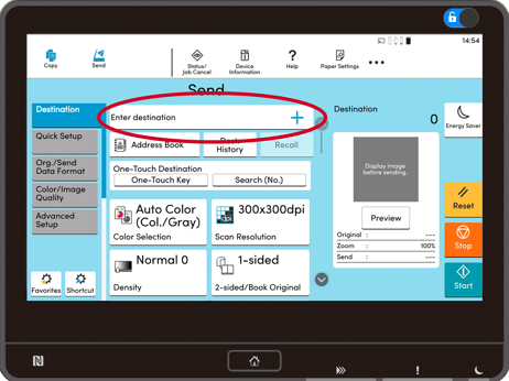 Kyocera TASKalfa touchscreen entering an email 