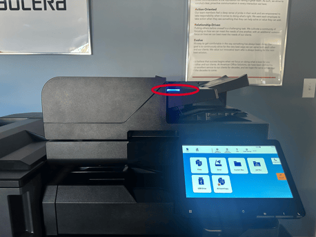 Kyocera TASKalfa Blue light indicating papers are properly loaded in Document Processor