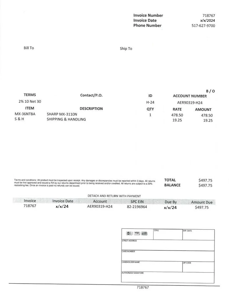 Printer Ink Scam Invoice