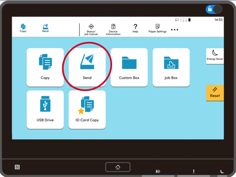 Kyocera TASKalfa Touchscreen interface Send Option